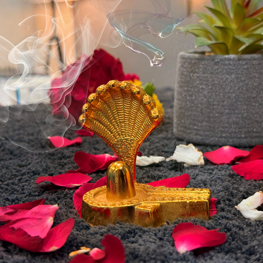 Divine Golden Naga Shivling Idol – Premium Metallic Finish Shiva Lingam for Pooja, Home Temple & Spiritual Decor